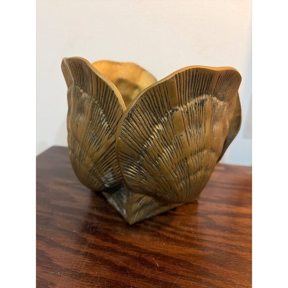 VTG Brass Seashell Planter Cachepot Jardiniere Hollywood Regency Style Elegant - Picture 1 of 9